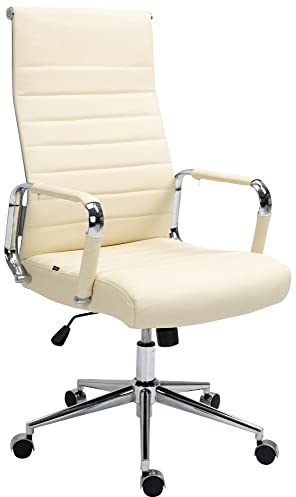 CLP Bürostuhl ergonomisch Kolumbus Echtleder, Schreibtischstuhl höhenverstellbar stufenlos, Drehstuhl mit Rollen bis 150 kg belastbar - Farbe Creme
