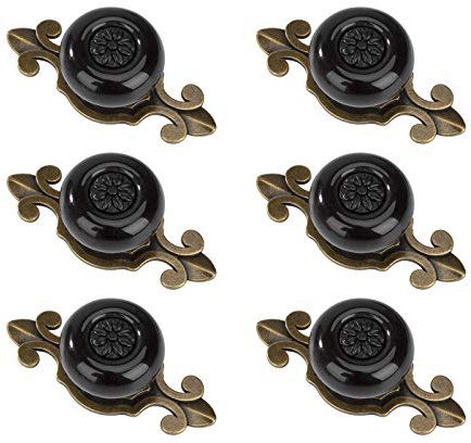 MengH-SHOP Kabinett Knöpfe Keramik Schubladenknopf Vintage Moebelknopf mit Legierung Schraube für Schrank Schublade Küche 6 Stück Kupfer & Schwarz