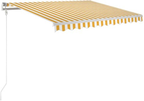 vidaXL Toldo Automático con LED y Sensor de Viento, Sombrilla Retráctil, Toldo Resistente al Agua, Toldo para Balcón Jardín Terraza, Amarillo Blanco