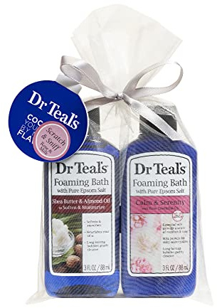 Dr Teal's Foaming Bath Holiday Gift Combo Pack (6 fl oz Total): Soften & Moisturize with Shea Butter & Almond Oil and Calm & Serenity with Rose Essential Oil. Treat Your Skin, Senses, and Stress