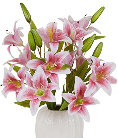 cn-Knight 6 fiori di giglio artificiali, ramo di giglio tigre a stelo lungo da 58 cm, con 2 fiori pieni e 1 bocciolo, in lattice, realistici al tatto, per decorazione della casa, centrotavola, bouquet