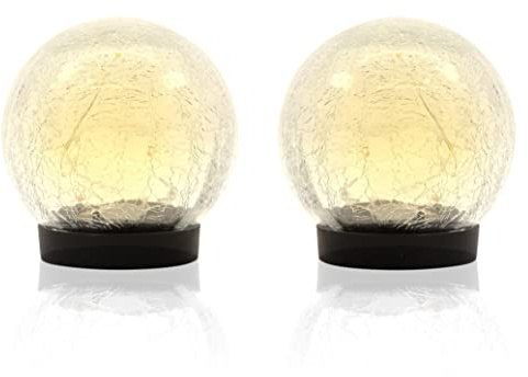 Gardenwize - Solar Crackle Ball Lights Outdoor Garden, Set of 2 Glass Globe Solar Garden Lights 12cm, Waterproof Decorative Solar Powered Garden Ornaments for Patios, Borders & Pathways