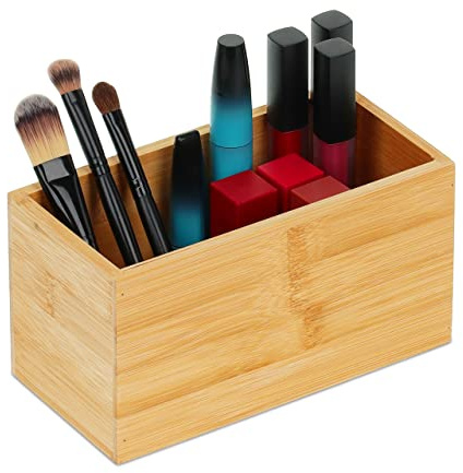 Relaxdays Ordnungsbox Bambus, schmale Aufbewahrungsbox ohne Deckel, HBT 9,5x18x9 cm, Bambusbox Küche, Bad, Büro, Natur