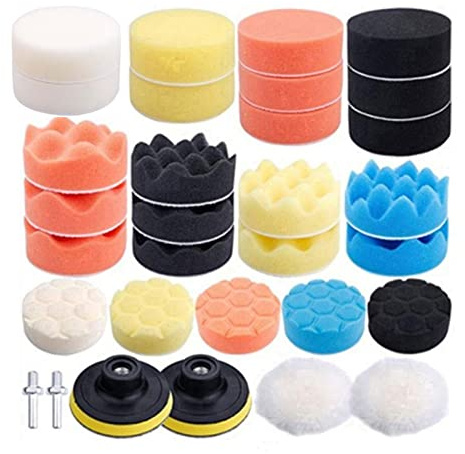 Polieraufsatz Akkuschrauber kit,31 Stück Schwamm Polierauflage set,80mm Polierschwämme Polierfell Polierset Polierteller für Polieraufsatz Akkuschrauber Poliermaschine M10 Bohrer Adapter
