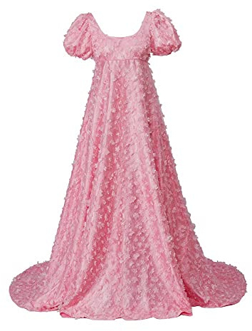 Women's Daphne Basset Dress Regency Dresses Jane Austen Style High Waistline Ruffled Puff Sleeve Long Dress