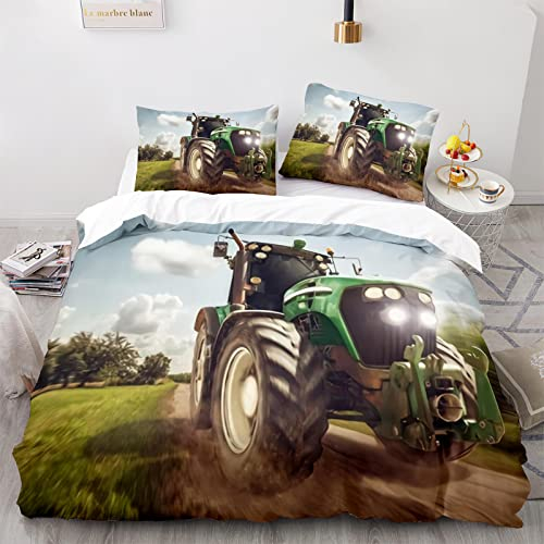 RFFLUX 3D Traktor Bettwäsche Set 135x200 cm 2teilig mit Reißverschluss Weiche und Angenehme Schlafkomfort Microfaser LKW Bettbezug Mähdrescher Kinderbettwäsche mit Kissenbezug 80x80 cm