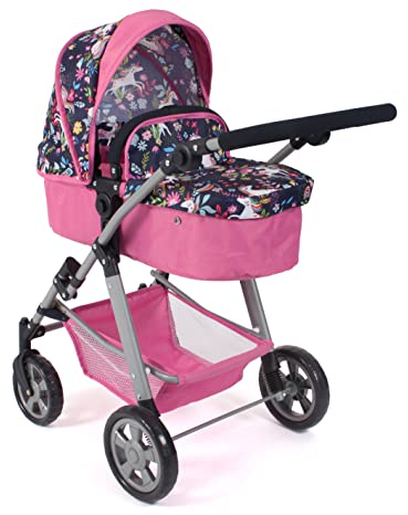 Bayer Chic 2000 - Puppenwagen Nele, 2in1 Kombipuppenwagen für Kinder von 4 bis 8 Jahren, Einhorn, Navy-pink, 568-43