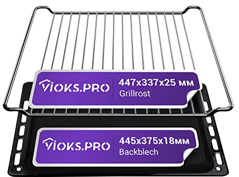 Vioks.pro Backofen Set aus Backblech 445 х 375 х 18 mm + Backofen Gitterrost 448 x 338 x 26 Ersatz für Whirlpool 481010683241 481245819334 - Backrost & Pizzablech Eckig