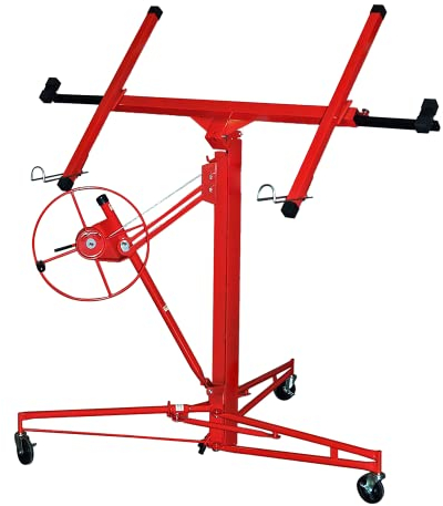 Ikodm Plattenheber klappbar XXL für Rigipsplatten, 132-335cm Arbeitshöhe höhenverstellbar, max 290cm Lastarmbreite und 68 kg Traglast, Rot