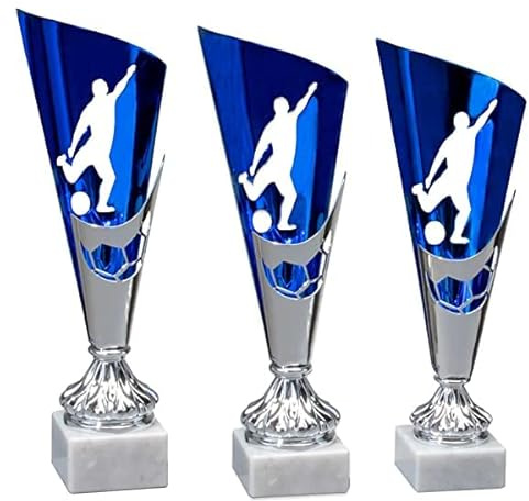 eberin · Fußball Pokal groß mit Gravur · Marmorsockel · 3er Set · personalisierbar · für Torschützen · Tippkicker · Soccer · Weltmeister · Fußballvereine ·Fussball · Hallenturnier (Höhe: 322 mm)