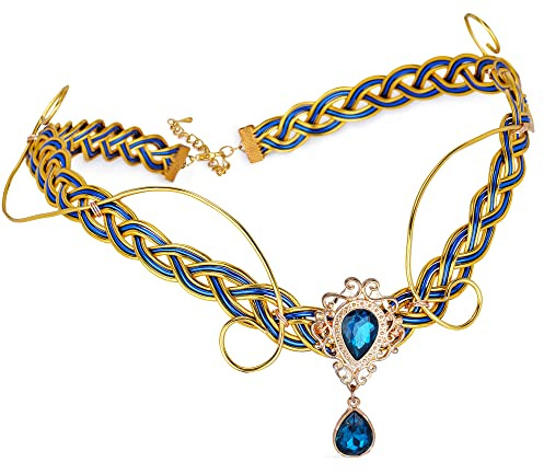 CoTeeZa Fairy Circlet Renaissance Headpiece - Gold Braided Celtic Crown Cosplay Costume Viking Headband Rhinestones Weave Wreath Pregnant Women Hair Accessory for Men Medieval Theme Party Wedding