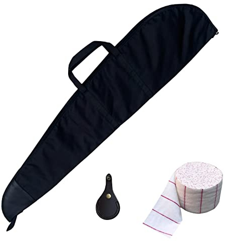 Air Rifle Gun Case Carry Bag with Shoulder Strap | with Leather Toe PAD Protector Rest | with Rifle Cleaning Cloth Patches (Black)