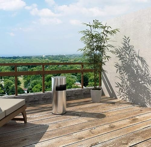 Abfalleimer mit Aschenbecher für den Außenbereich, Aschenbecher auf Fuß aus Edelstahl mit Mülleimer, Aschenbecher – 25 x 25 x 60 cm (silberfarben-1 Stück)