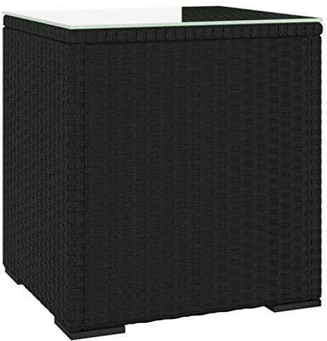 vidaXL Beistelltisch Schwarz 40x37x40,5 cm Poly Rattan und Hartglas