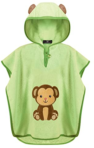 LAYNENBURG Premium poncho de baño niños con capucha - 100% algodón - OEKO TEX - bebé niños niñas toalla poncho - 1-3 años/Mono