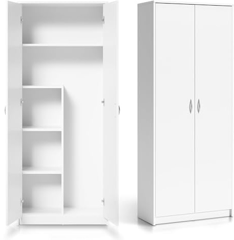 Home Collective Mehrzweckschrank Haushaltsschrank Besenschrank weiß 74cm Breite 180cm Höhe mit Einlegeböden und Extra-Fach, Schrank Organizer aus MDF Holz