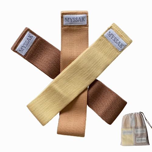 Elastiques EMILY, Lot de 3 Bandes élastiques de Fitness antidérapantes en Tissu, 3 Niveaux de résistance pour exercices de Rééducation Physique Musculation fessiers Pilates Yoga, avec sac de rangement