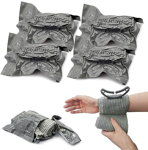 Israeli Emergency Bandage 4 Inch, Vacuum Sealed Medical Compression Bandage,Trauma Wound Dressing, Self-Adhesive Combat Tactical First Aid Kit (4 Inch 4 Pcs)