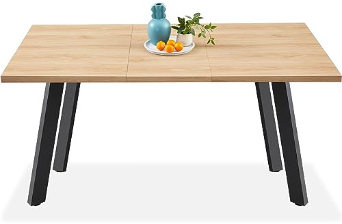 Best Choice Products Extendable Dining Table 47 to 63in Modern Large Expanding Kitchen Table up to 6 People w/Leaf Extension, 2 Locks, 132lb Capacity - Natural Oak