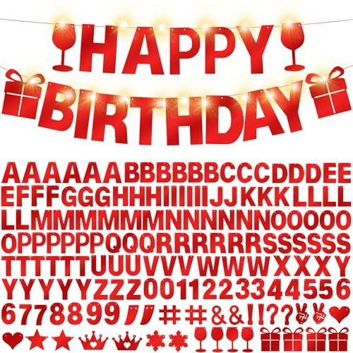 175Pcs DIY Glitter Customizable Banner Kit Custom Banner Happy Birthday DIY Letter Banners Happy New Year Personalized Banners Christmas Baby Shower Birthday Party Decorations Supplies(Shiny Red）