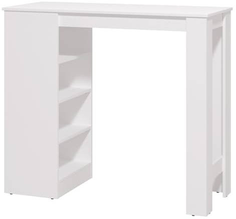 Homestyle4u 2530 Table de bar en bois de chêne avec étagère Blanc 120 x 105 x 50 cm