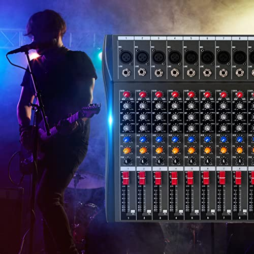 Professioneller Mixer, 12-Kanal Studio Audio Mixer, DJ Sound Controller für Computer Recording, Mischpult Konsole Verstärker, mit XLR Mikrofon Sockel, 48V Netzteil, Bluetooth USB