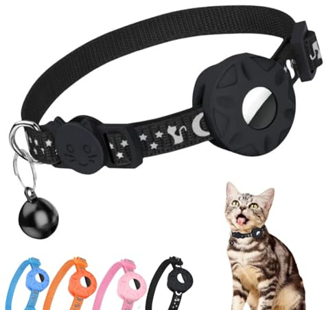 Morbuutii AirTag Katzenhalsband, 1 Stück, Breakaway-Kätzchen-Halsband mit Apple-Airtag-Halter, reflektierendes Kätzchen-Halsband mit Glocke und Airtag-Hülle für Katzen, niedliches Muster und leicht