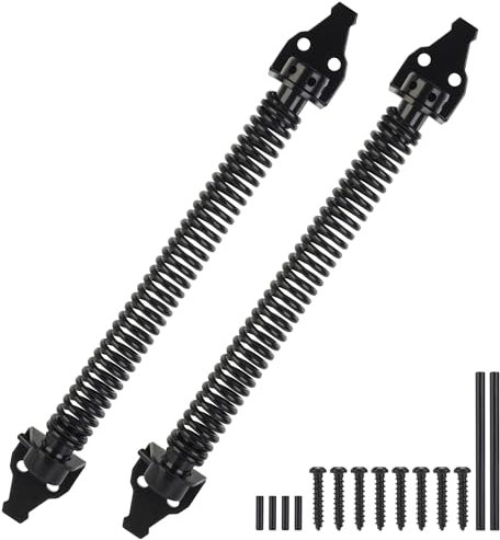 Molla per cancello da 35,6 cm a chiusura automatica, resistente molla nera per chiudiporta, tenditore regolabile, chiusura automatica per cancello esterno, molla per cancello con strumento regolabile