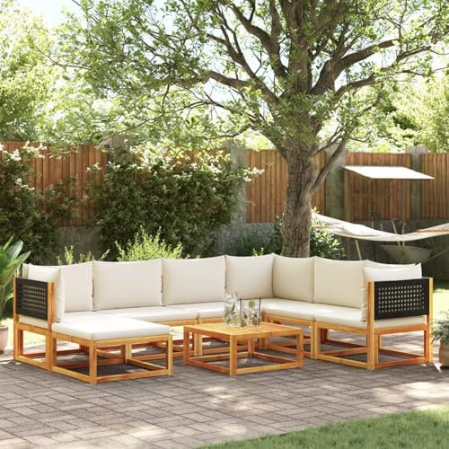 Homgoday Gartenmöbel-Set, 8-teilig, mit Kissen aus massivem Akazienholz, modernes Sofa-Set, Schlafsofa, Wohnzimmer, Sofa, Set für den Außenbereich, Modell 3278881
