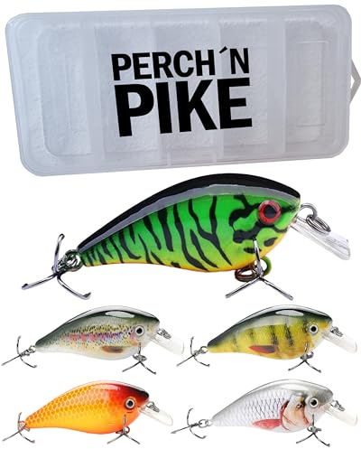 Crankbait 5er Set für Barsch, Hecht & Zander, 6g I 5,7cm schwimmend, Kunstköder Set für Spinnfischen, 5er Set Angelköder in verschiedenen Dekoren, Hechtköder, Barschköder, Zanderköder