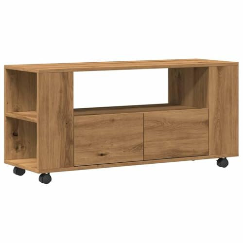 vidaXL TV-Schrank mit Rollen Artisan-Eiche 102x34,5x43cm Holzwerkstoff, TV-Ständer, TV-Lowboard, TV-Tisch, TV-Sideboard, TV-Möbel, HiFi-Schrank