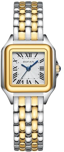 BOFAN Small Gold Watches for Women Easy Reader Ladies Quartz Wrist Watch with Stainless Steel Band,White Roman Dial,Water Resistant,Bracelet Adjuster Included