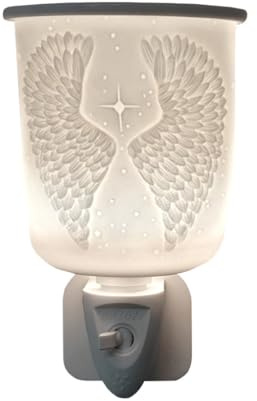 Cello Plug-In Wax Melt Burner – 3D Angel Wings Design Porcelain Electric Oil Warmer Aroma Lamp for Wax Melts Gift Home Fragrance Friendship Ornament Birthday Present Room Decor