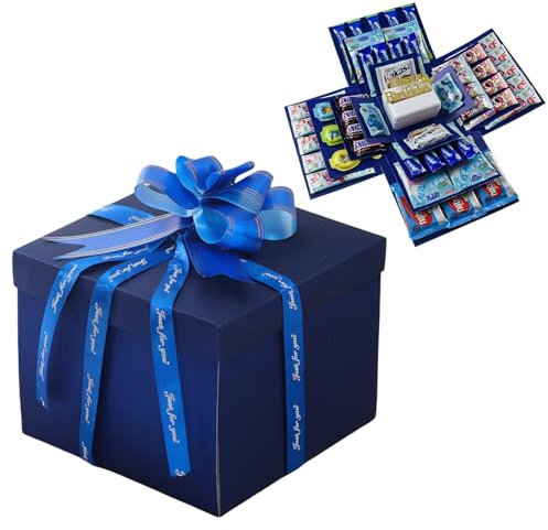 Pasdrucn DIY Explosionsbox Geburtstag Mit Spardose Und Geldbeutel, Geschenkbox Explosionsbox, Geschenkboxen Für Süßigkeiten (Blau)