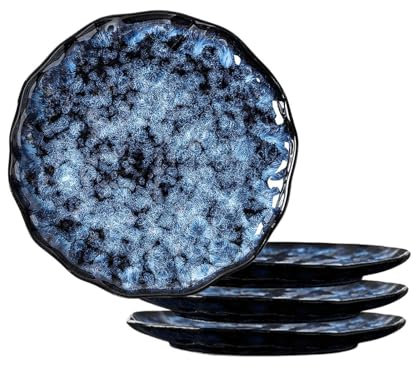 Piatti da insalata in ceramica, piatti piani, piatti fondi, resistenti ai graffi, in porcellana, scanalati, adatti per dessert, snack, casa, ristorante, 21,8 cm, 4 pezzi