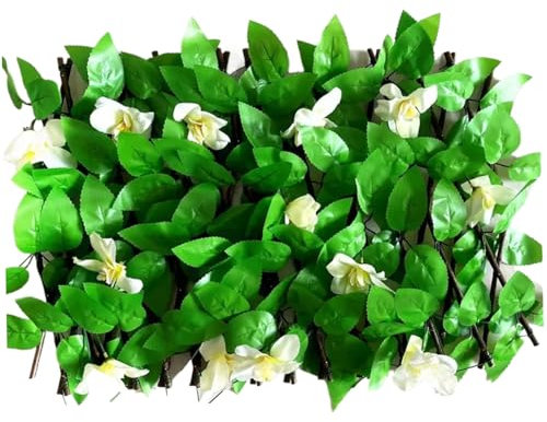 Valla de privacidad expandible valla de privacidad de simulación de 15,8 inch con flores blancas valla de privacidad de hiedra reutilizable y divertida para hacer tú mismo para balcón y exteriores
