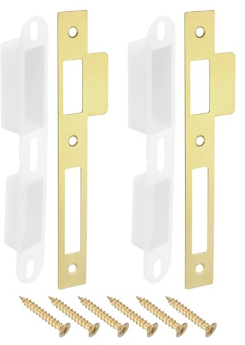 QUARKZMAN 2 Juegos de Placa de Golpe de Puerta, 39.5M X 197mm Placa de Cierre de Perno Muerto de Acero Inoxidable para Refuerzo de Marco de Puerta, Oro