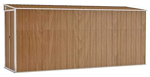 KOIECETA Anbauschuppen Wand Geräteschuppen Gartenhaus Gerätehaus Gartenschrank Gartenschuppen Fahrradhaus Schuppen Braun 118x382x178 cm Verzinkter Stahl