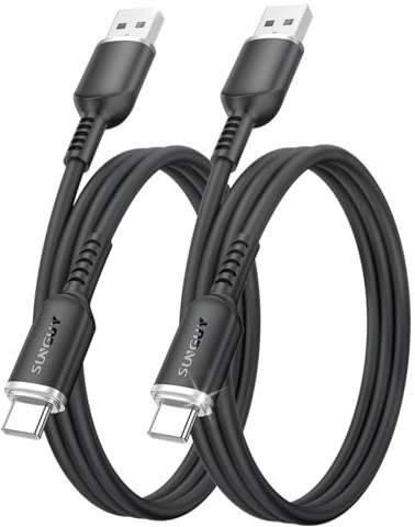 SUNGUY Cable USB para Android Auto de 1M (paquete de 2), cable USB a USB C de 3 A para iPhone 16/15 Carplay, cable de silicona de carga rápida tipo C para Galaxy S24 S23 y Google Pixel