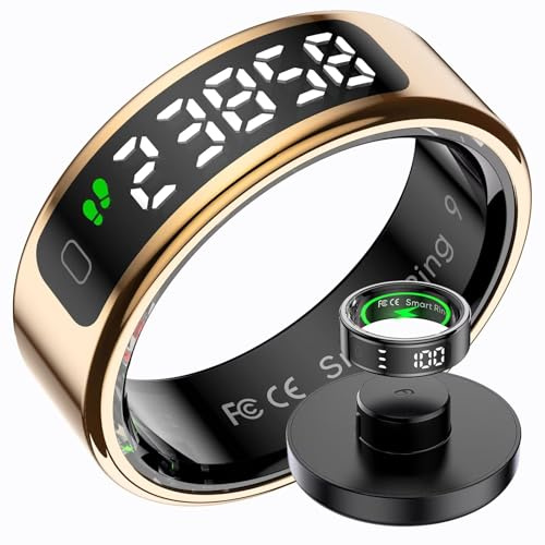 Bague intelligente avec écran pour homme et femme IP68 étanche - Tracker Android iOS - Anneau de fitness intelligent SpO2 - Moniteur de fréquence cardiaque - Podomètre - Sport
