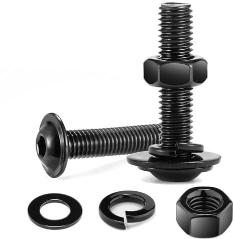 Wavanta 10Pcs M6 Bolts, M6 x 25mm Flanged Button Head Socket Cap Bolts | Black Oxide 304 Stainless Steel Nuts and Bolts, Allen Screws, Flat & Lock Washers, Nuts and Bolts Assortment Kit