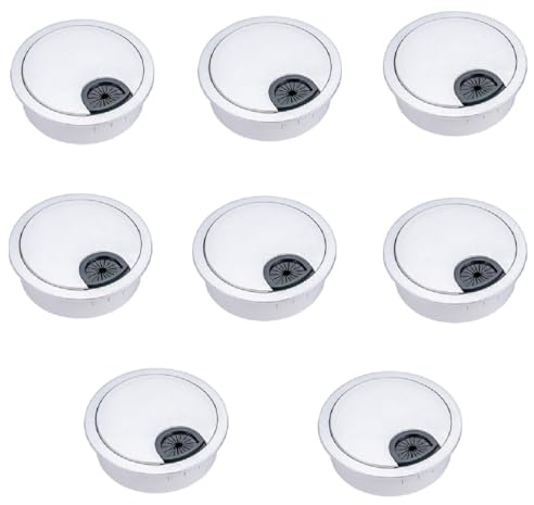 8 Pack 80mm Plastic Desk Cable Grommets, Silver Wire Organizer Caps, Round PC Computer Port Cable Hole Cover Plug Bushings, Perfect for Hide Data Cords in Office Desk, TV Stands, Tabletops and More
