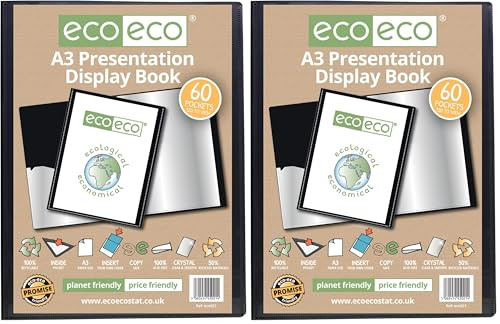 Eco-Eco A3 50% Riciclata 60 Taschino Colore Nero Presentazione Mostra Libro, A3 60 Pocket/120 View 1 X Single (Confezione da 2)
