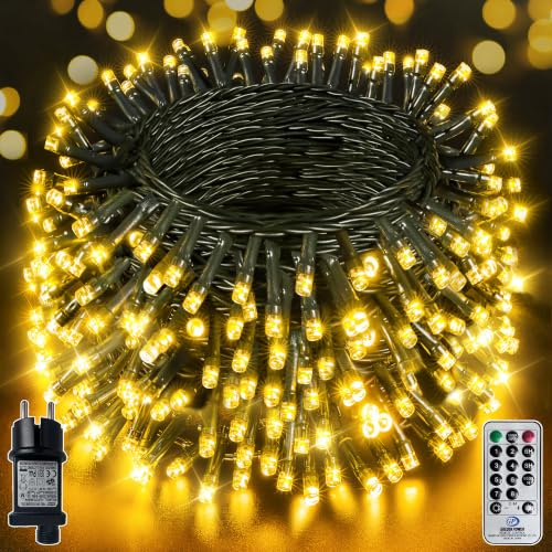 Soagrc Warmweiß Lichterkette Außen 500 LED 50M, Wetterfest 8 Modi IP44 Wasserdicht Timer Dimmbar, LED Lichterkette Aussen Strom für Weihnachtsbaum Garten Terrasse Balkon Party