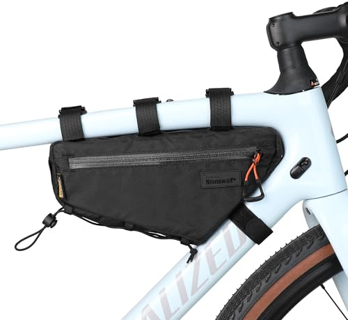 Rhinowalk Fahrrad-Dreieckstasche 1,7L – wasserdichte Rahmentasche mit YKK-Reißverschluss, Kabeldurchlass & Pumpenhalter – Schlankes Design – Schwarz