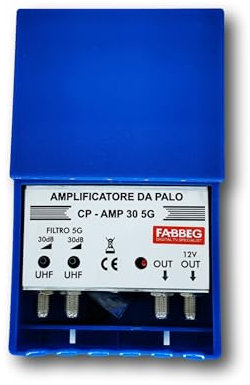 Amplificatore Antenna TV da Palo, 30 dB, con Filtro 5G Fabbeg