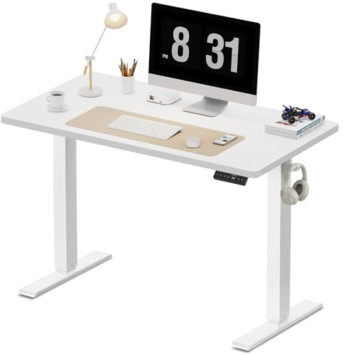 WALKINGDESK Höjdjusterbart Skrivbord, 100 x 60 cm Elektriskt Datorskrivbord, Höj- Och Sänkbart Ståbord med 4 Minnesinställningar för kontor och hem, Vit