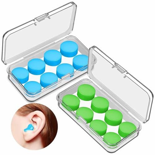 JOOTUEPO 16 Pack Bouchons D'oreille en Silicone, Bouchons D'oreille Antibruit pour Dormir, Nager et se Concentrer, Solution Confortable Contre le Ronflement, Atténuation de 28dB