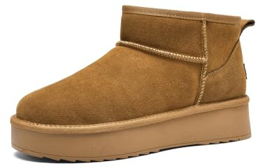 GemChve Winterschuhe Damen Warm Gefüttert Plateau Boots Winter rutschfest Bequem Winterboots Damen Fellstiefel Für Den Außenbereich Brown 39 EU