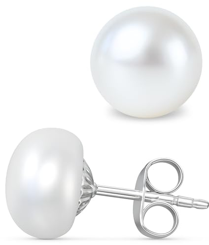 Hannah's Treasures Perlenohrringe Silber 925 Damen Perlen Ohrringe Stecker | Echte Süßwasserzuchtperlen (AAA, 4-11mm) in Boutonform. Rhodiniert & Made in Germany. Edle Geschenkidee für Damen